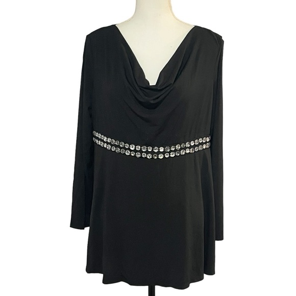 Midnight Velvet Tops - Midnight Velvet size XL black cowl neck embellished empire waist EUC